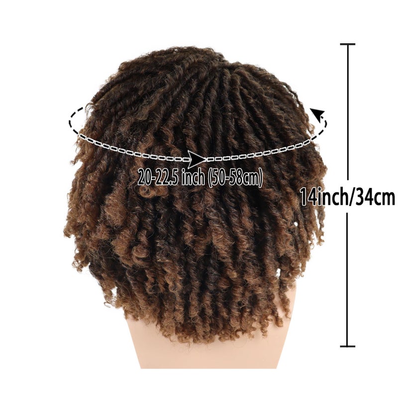 GNIMEGIL Ombre Brown Dreadlocks Wigs for Men Medium Length Afro Hairstyle Fake Braids Wig with Bangs in Synthetic Hair T1B/30 Color Dreads Wig Braided 14 inch - Image 3